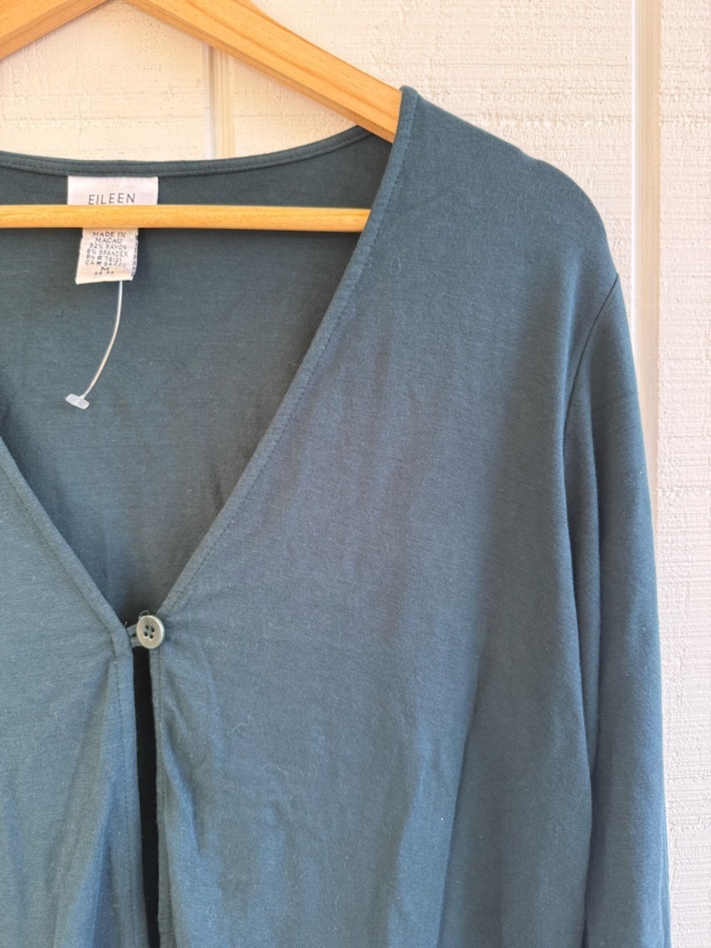 Eileen Fisher Teal Single-Button V-Neck Long Sleeve Rayon Cardigan Size Medium - Picture 3 of 4